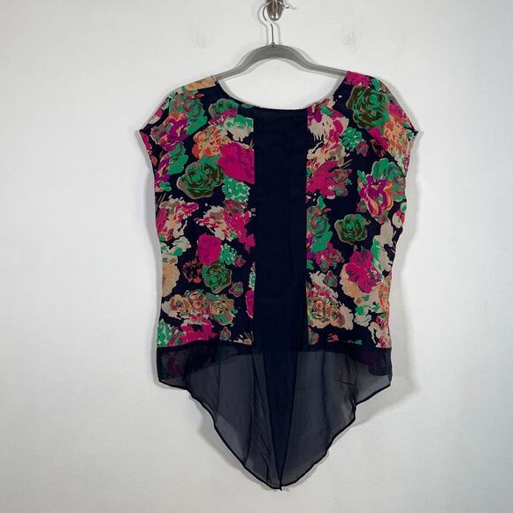 Anthropologie Maeve Silk Floral Multicolor Short Sleeve Blouse Size 6 Boho Work - Picture 2 of 6